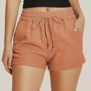 Love Tree Mauve Linen Cuffed Shorts